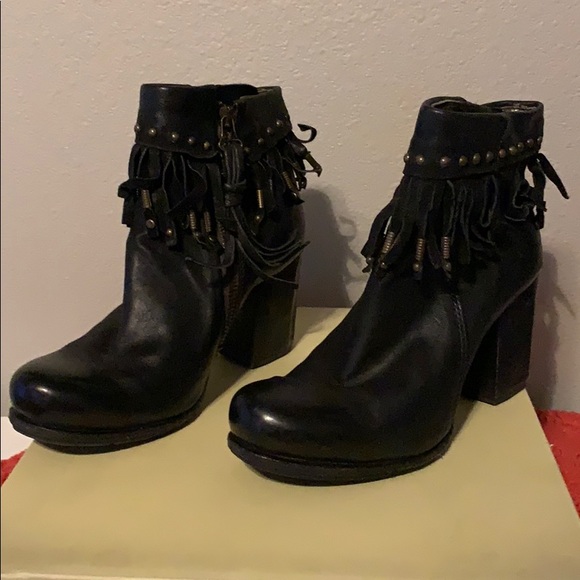 A.S. 98 Black Soho Fringe Booties Boots 38 - Picture 2 of 13